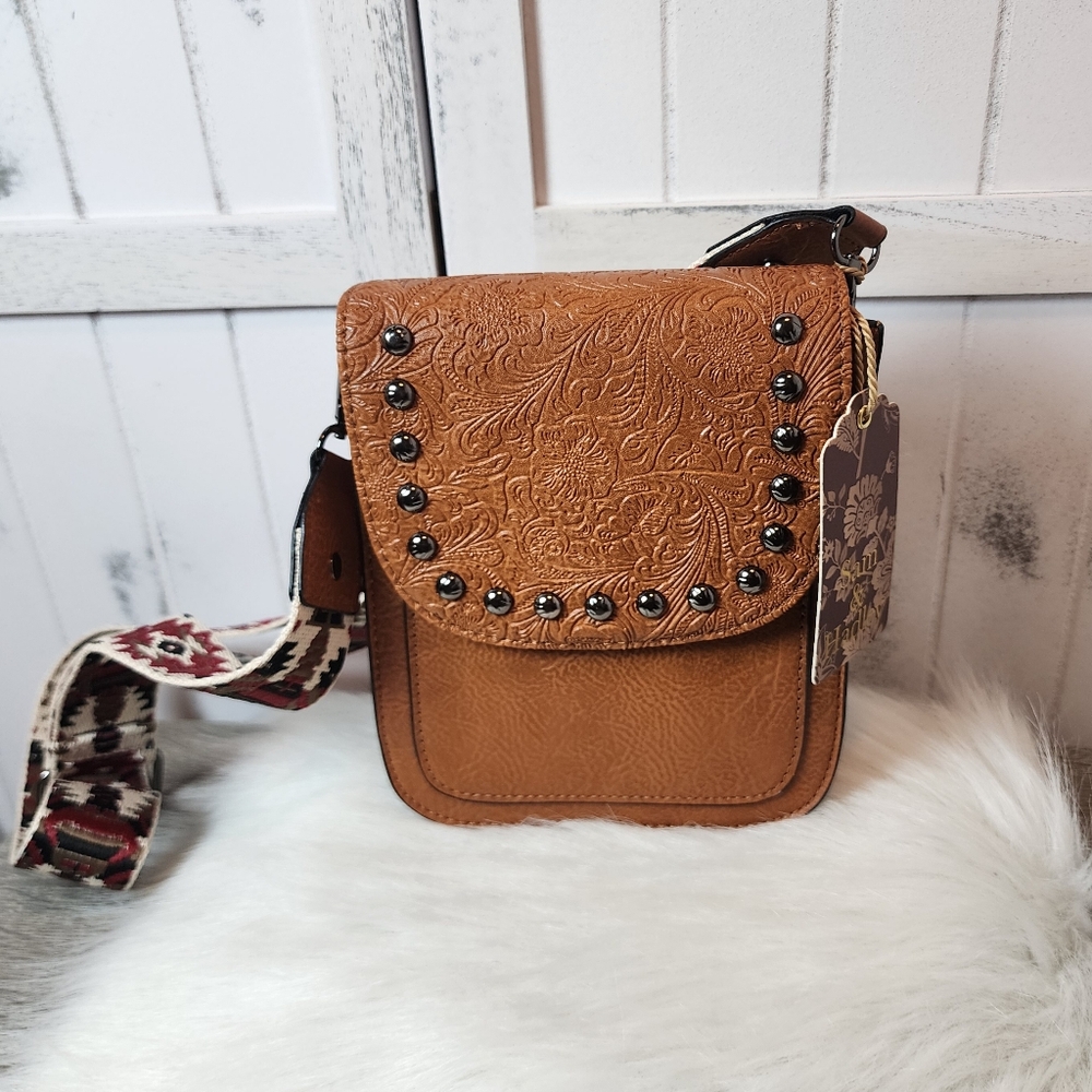 Sam & Hadley Guitar Strap Crossbody Bag with Studs